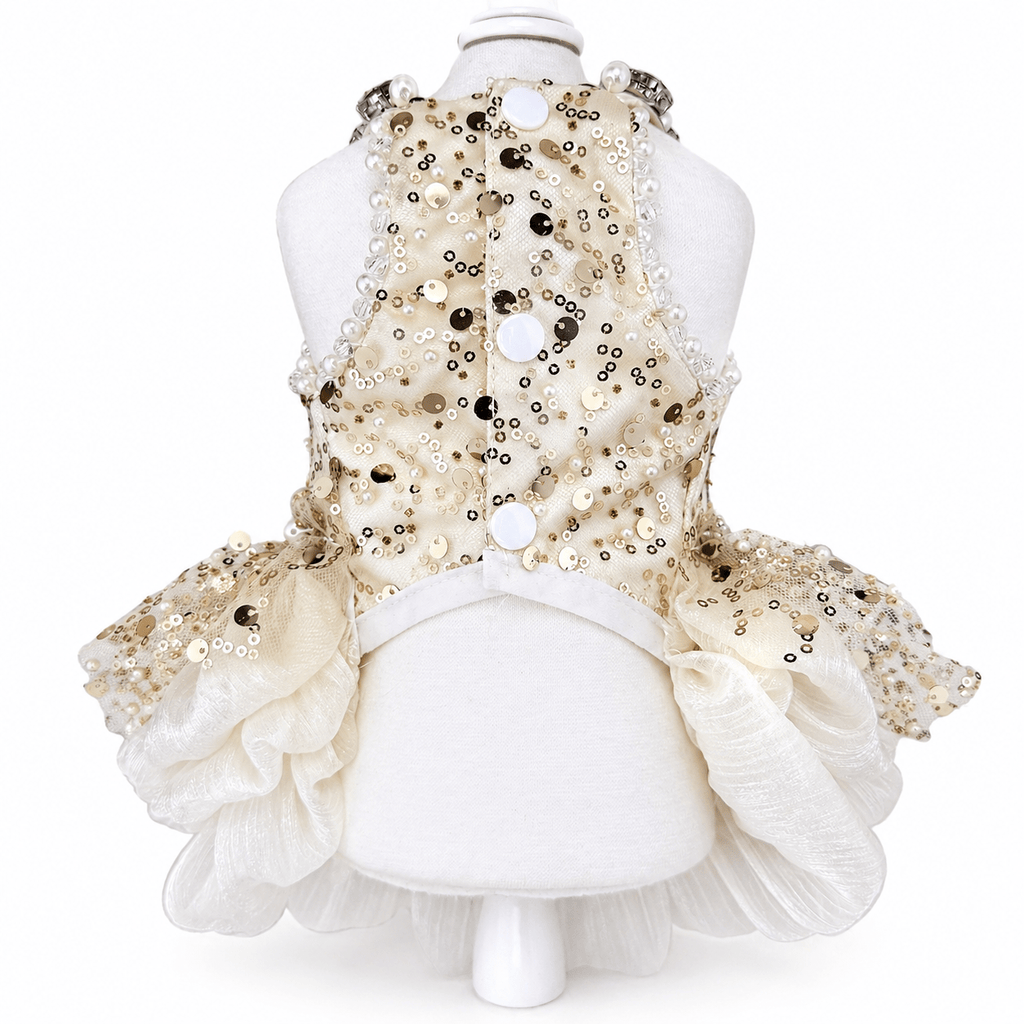 Gold Sequin Dog Wedding Dress with Pearl Detail Fursace Luxury Dog Plush Toy - XS Red Squeaky | Cookies Wagging Friends Boutique Cookies Wagging Friends Boutique
