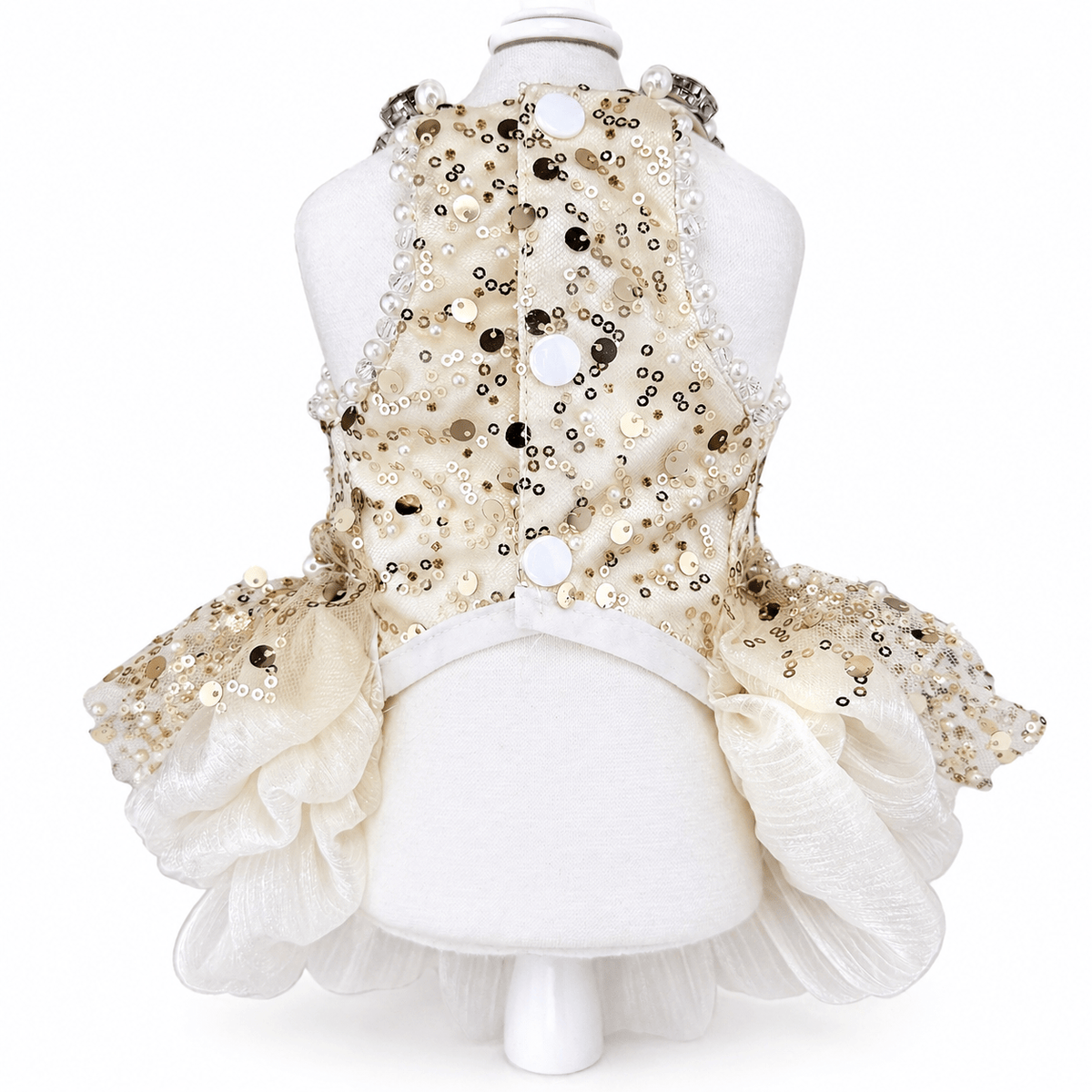 Gold Sequin Dog Wedding Dress with Pearl Detail Fursace Luxury Dog Plush Toy - XS Red Squeaky | Cookies Wagging Friends Boutique Cookies Wagging Friends Boutique