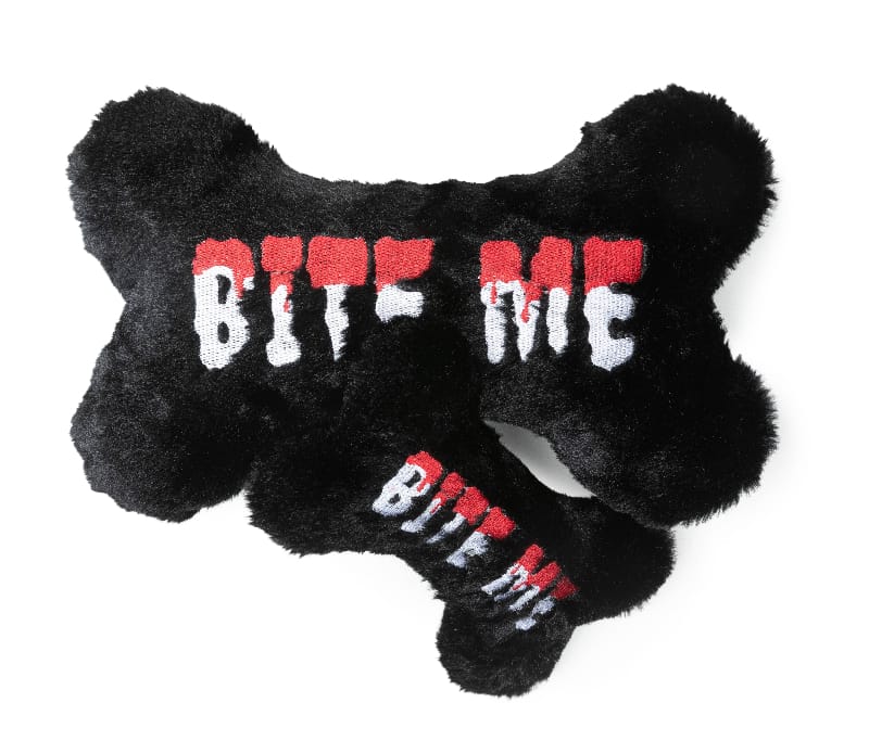 Halloween Bite Me Bone Black Plush Squeaky Dog Toy Fursace Luxury Dog Plush Toy - Red Squeaky | Cookies Wagging Friends Boutique Cookies Wagging Friends Boutique