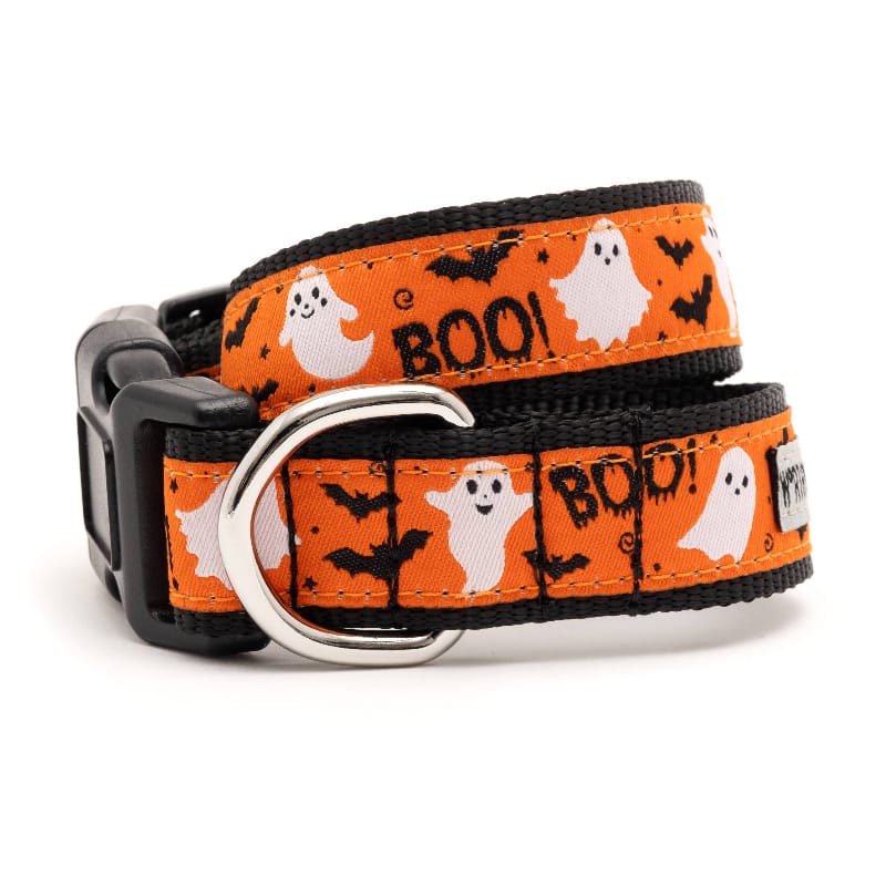 Halloween Orange Spooky Ghosts Bats Boo Dog Collar Fursace Luxury Dog Plush Toy - XS Red Squeaky | Cookies Wagging Friends Boutique Cookies Wagging Friends Boutique