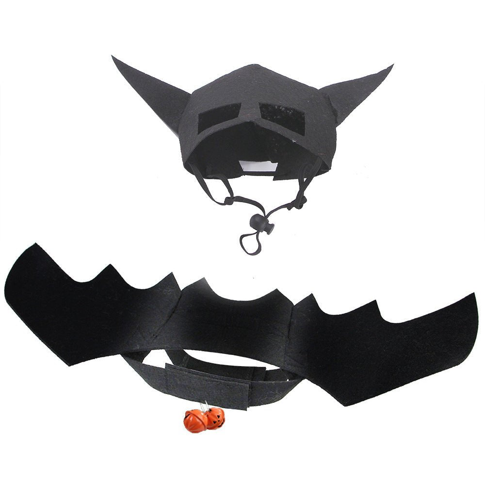 Black bat mask and winged corset harness set with small orange jack-o'-lantern