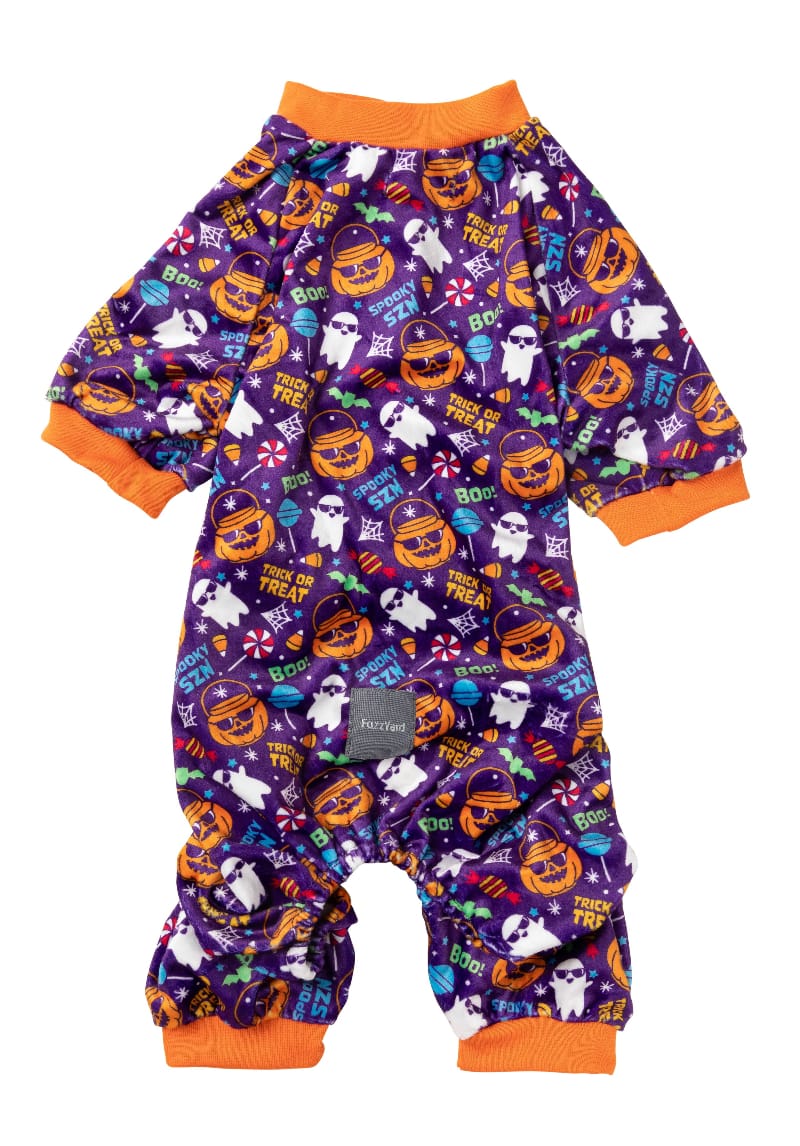 Halloween Purple Trick or Treat Spooky Dog Pajamas Fursace Luxury Dog Plush Toy - Sz1 Red Squeaky | Cookies Wagging Friends Boutique Cookies Wagging Friends Boutique