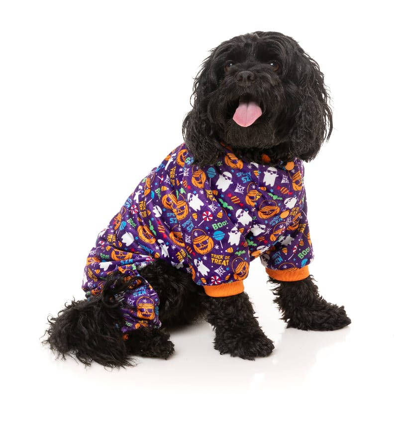 Halloween Purple Trick or Treat Spooky Dog Pajamas Fursace Luxury Dog Plush Toy - Sz1 Red Squeaky | Cookies Wagging Friends Boutique Cookies Wagging Friends Boutique