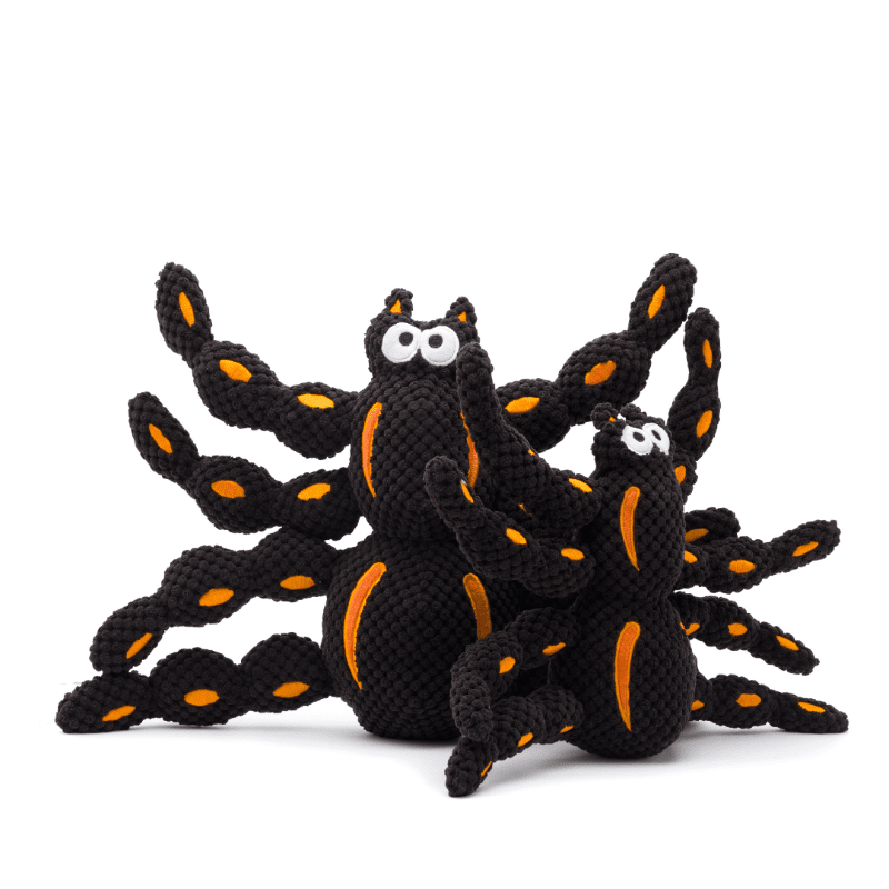 Halloween Spooky Spider Floppy Plush Squeaky Dog Toy - 2 Sizes Fursace Luxury Dog Plush Toy - SM Red Squeaky | Cookies Wagging Friends Boutique Cookies Wagging Friends Boutique