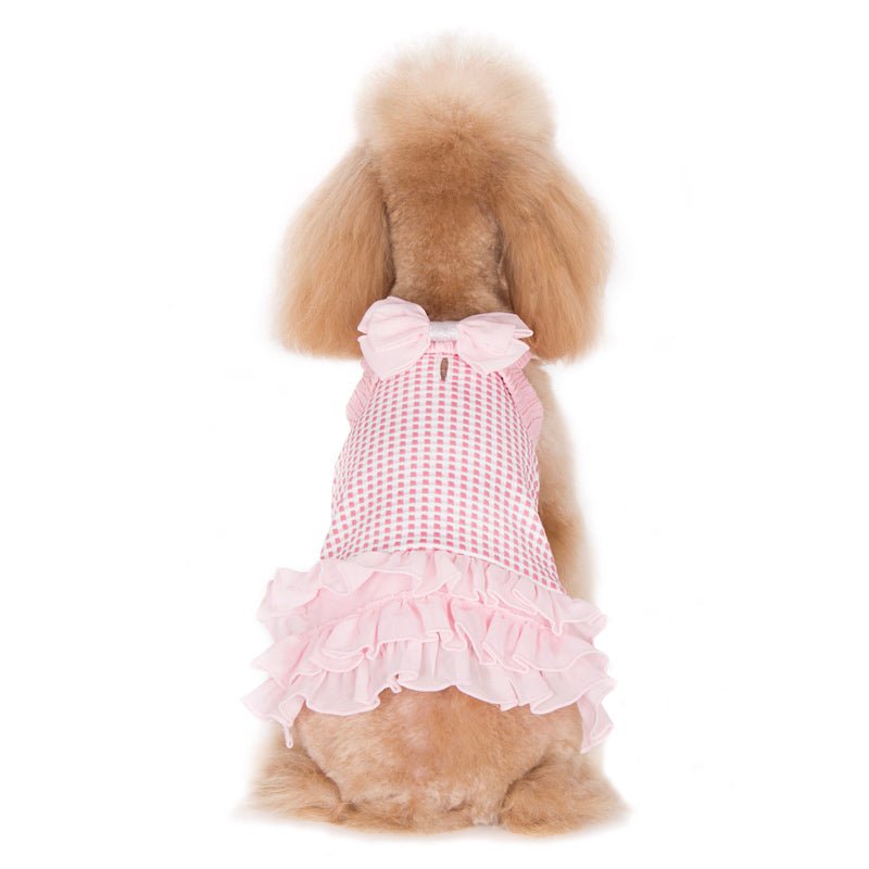 Pink gingham halter dress with back ruffles and layered skirt