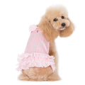 Pink gingham halter woven dress with layered ruffle skirt, worn by pet