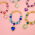 Crystal heart dog necklace with multicolor crystal gem charms and heart pendants