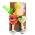 Plush catnip toy shaped like an orange spritz drink with yellow-green feather tail