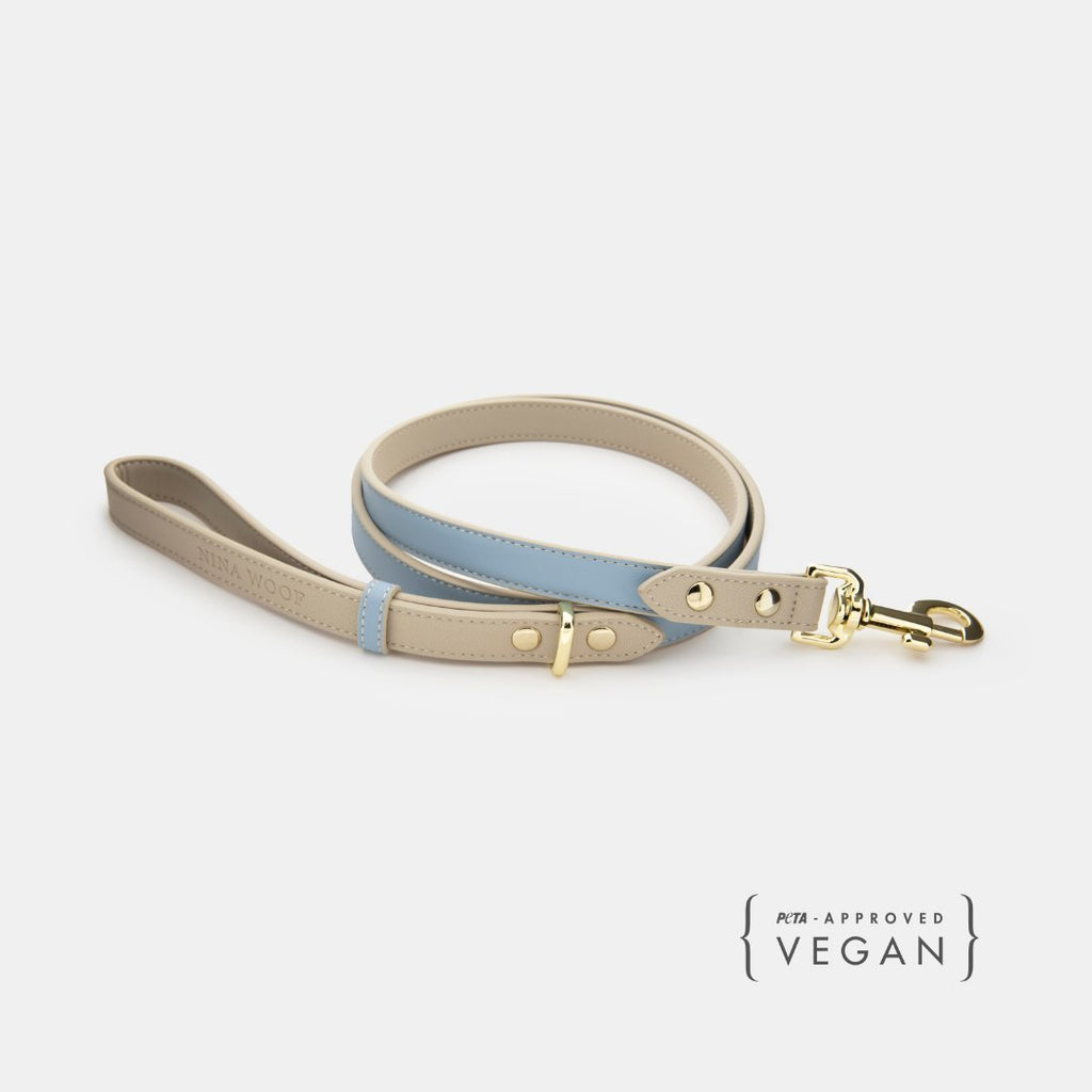 Leash 4ft - Vegan Leather - Cupertino Fursace Luxury Dog Plush Toy - Light Blue Red Squeaky | Cookies Wagging Friends Boutique Cookies Wagging Friends Boutique