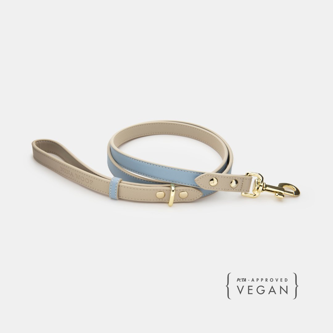 Leash 4ft - Vegan Leather - Cupertino Fursace Luxury Dog Plush Toy - Light Blue Red Squeaky | Cookies Wagging Friends Boutique Cookies Wagging Friends Boutique