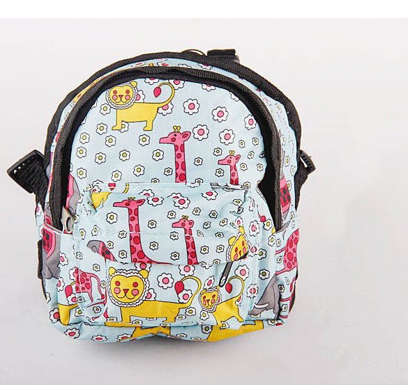 Cat and dog print pet backpack bag with black trim and top handle