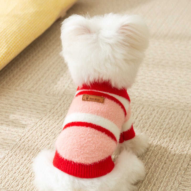 Dog polo sweater in red and white stripes with two-leg fit and soft knit collar