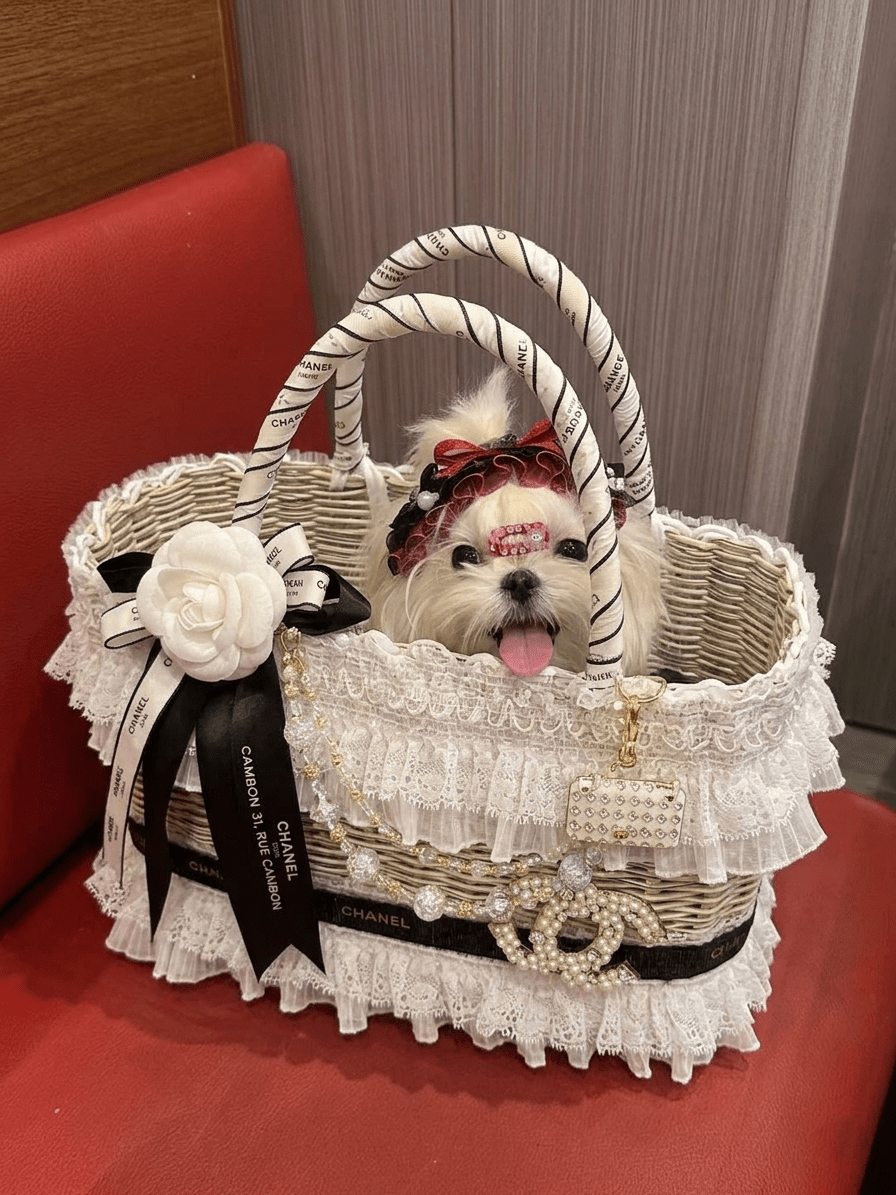 Luxury Lace Pet Carrier Bag Elegant Wicker Dog Tote with Pearl Charm Princess Style Small Dog Travel Basket Fursace Luxury Dog Plush Toy - Red Squeaky | Cookies Wagging Friends Boutique Cookies Wagging Friends Boutique