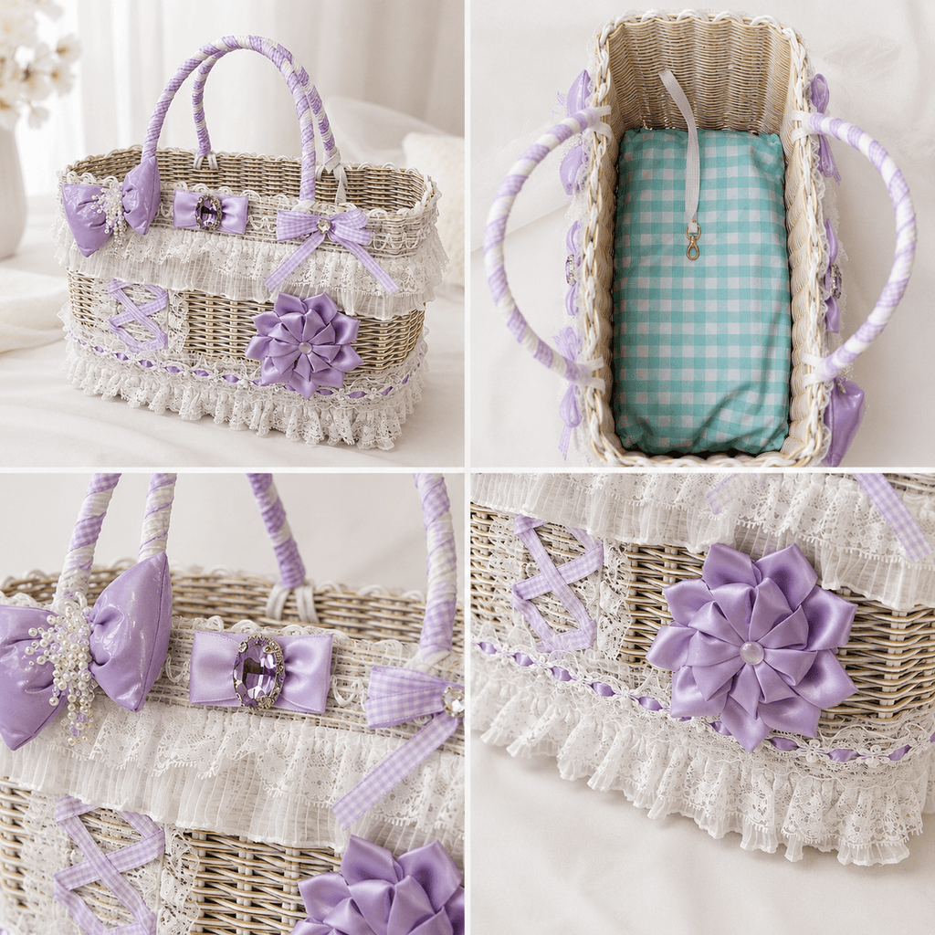 Luxury Lavender Lace Wicker Pet Carrier Basket for Small Dogs & Cats Fursace Luxury Dog Plush Toy - Red Squeaky | Cookies Wagging Friends Boutique Cookies Wagging Friends Boutique