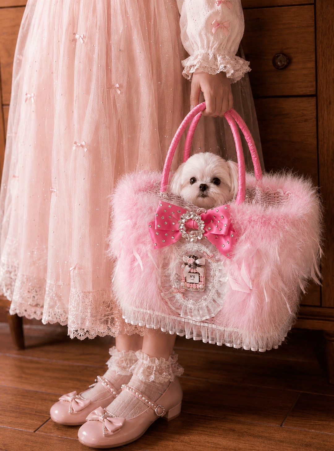 Luxury Pink Feather Pet Carrier Bag with Bow & Crystal Charm – Designer Dog Tote for Small Dogs Cats Fursace Luxury Dog Plush Toy - Red Squeaky | Cookies Wagging Friends Boutique Cookies Wagging Friends Boutique