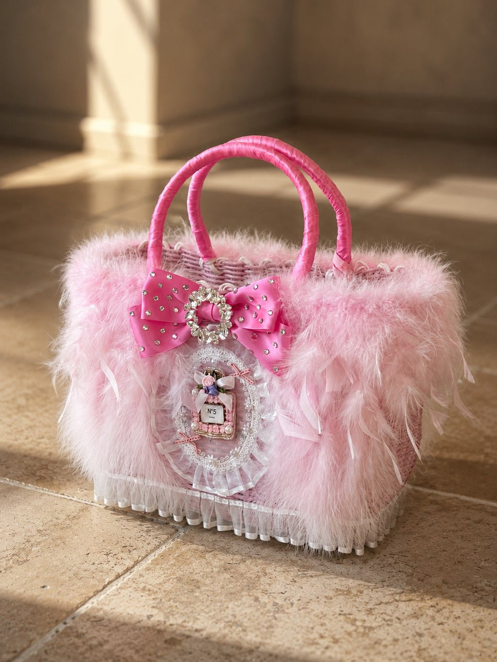 Luxury Pink Feather Pet Carrier Bag with Bow & Crystal Charm – Designer Dog Tote for Small Dogs Cats Fursace Luxury Dog Plush Toy - Red Squeaky | Cookies Wagging Friends Boutique Cookies Wagging Friends Boutique