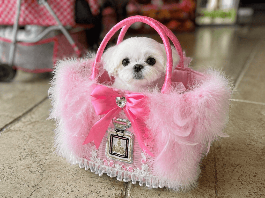 Luxury Pink Feather Pet Carrier Bag with Bow & Crystal Charm – Designer Dog Tote for Small Dogs Cats Fursace Luxury Dog Plush Toy - Red Squeaky | Cookies Wagging Friends Boutique Cookies Wagging Friends Boutique