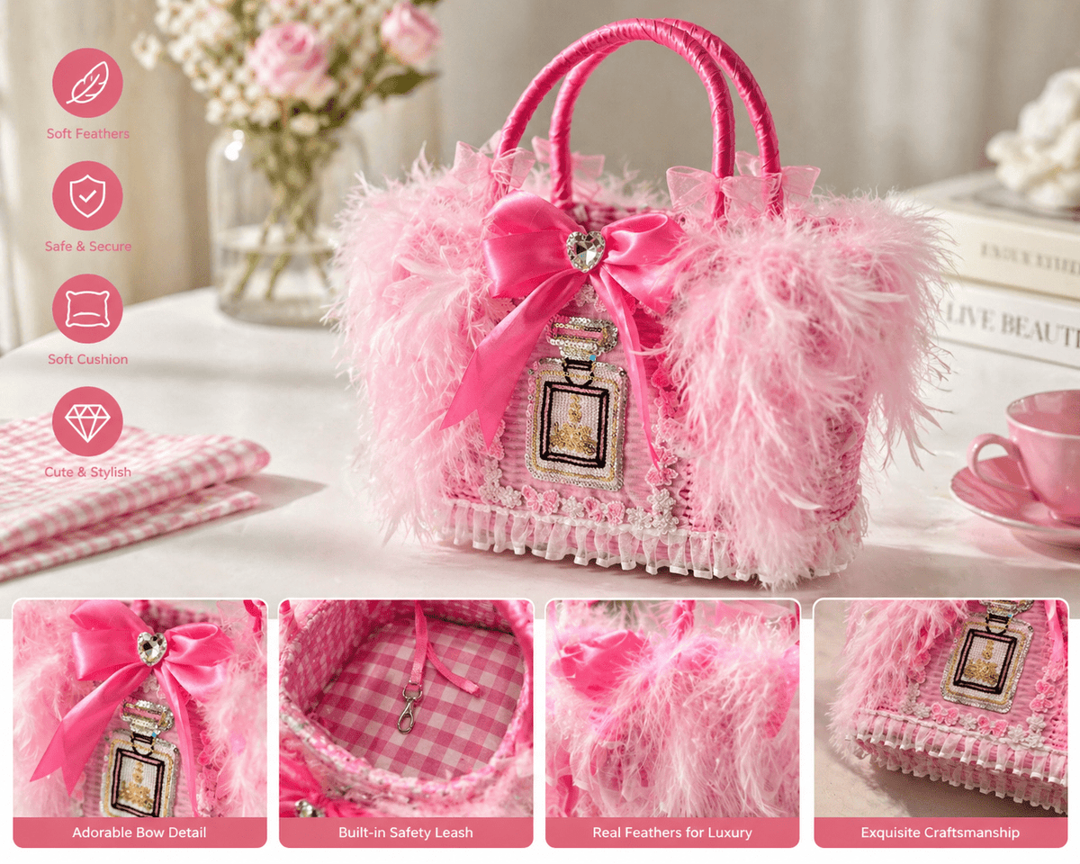 Luxury Pink Feather Pet Carrier Bag with Bow & Crystal Charm – Designer Dog Tote for Small Dogs Cats Fursace Luxury Dog Plush Toy - Red Squeaky | Cookies Wagging Friends Boutique Cookies Wagging Friends Boutique