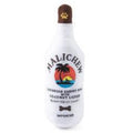 Malichew plush squeaky dog toy bottle with brown cap and colorful label graphic