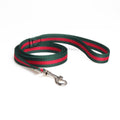 Green and red striped dog leash with metal swivel clip, one size
