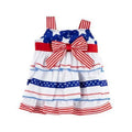 Stars and stripes ruffle pet dress with red bow and striped layered skirt