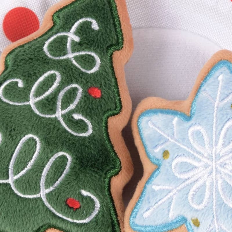 Merry Woofmas Christmas Eve Cookies Plush Squeaky Holiday Dog Toy Set - 3 Pc Fursace Luxury Dog Plush Toy - Red Squeaky | Cookies Wagging Friends Boutique Cookies Wagging Friends Boutique