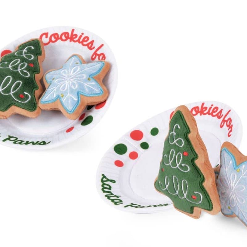 Merry Woofmas Christmas Eve Cookies Plush Squeaky Holiday Dog Toy Set - 3 Pc Fursace Luxury Dog Plush Toy - Red Squeaky | Cookies Wagging Friends Boutique Cookies Wagging Friends Boutique