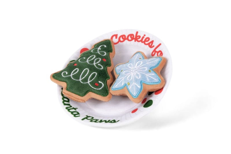 Merry Woofmas Christmas Eve Cookies Plush Squeaky Holiday Dog Toy Set - 3 Pc Fursace Luxury Dog Plush Toy - Red Squeaky | Cookies Wagging Friends Boutique Cookies Wagging Friends Boutique