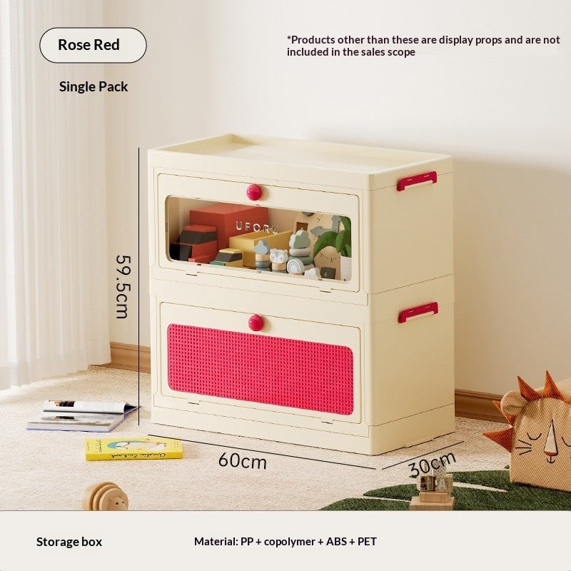 Rose red single pet storage box with window front and two drawer-style panels