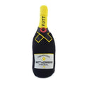 Plush squeaky dog toy bottle, dark blue with yellow cap and MUTT & CHANDOG label.