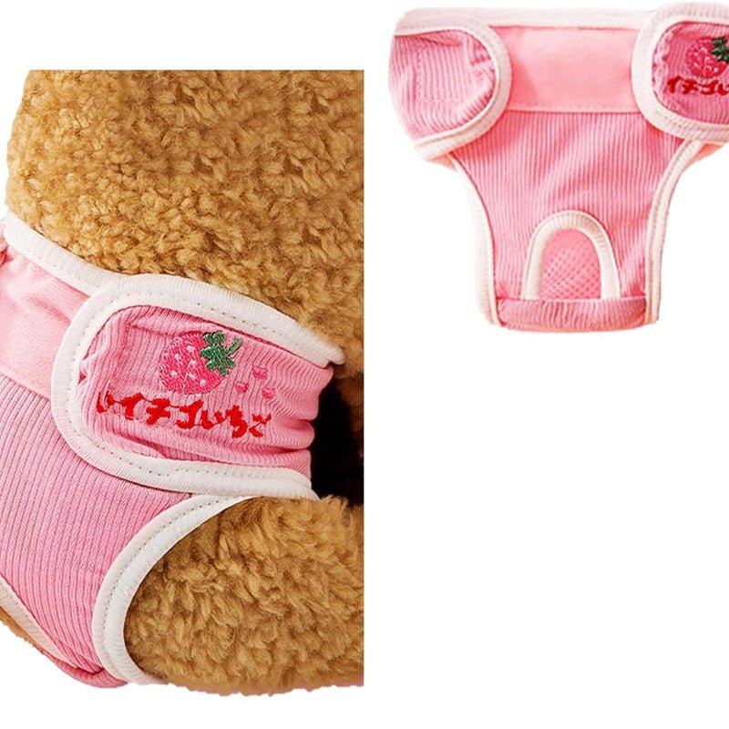 Pink washable dog diaper close-up of leg openings and tail hole