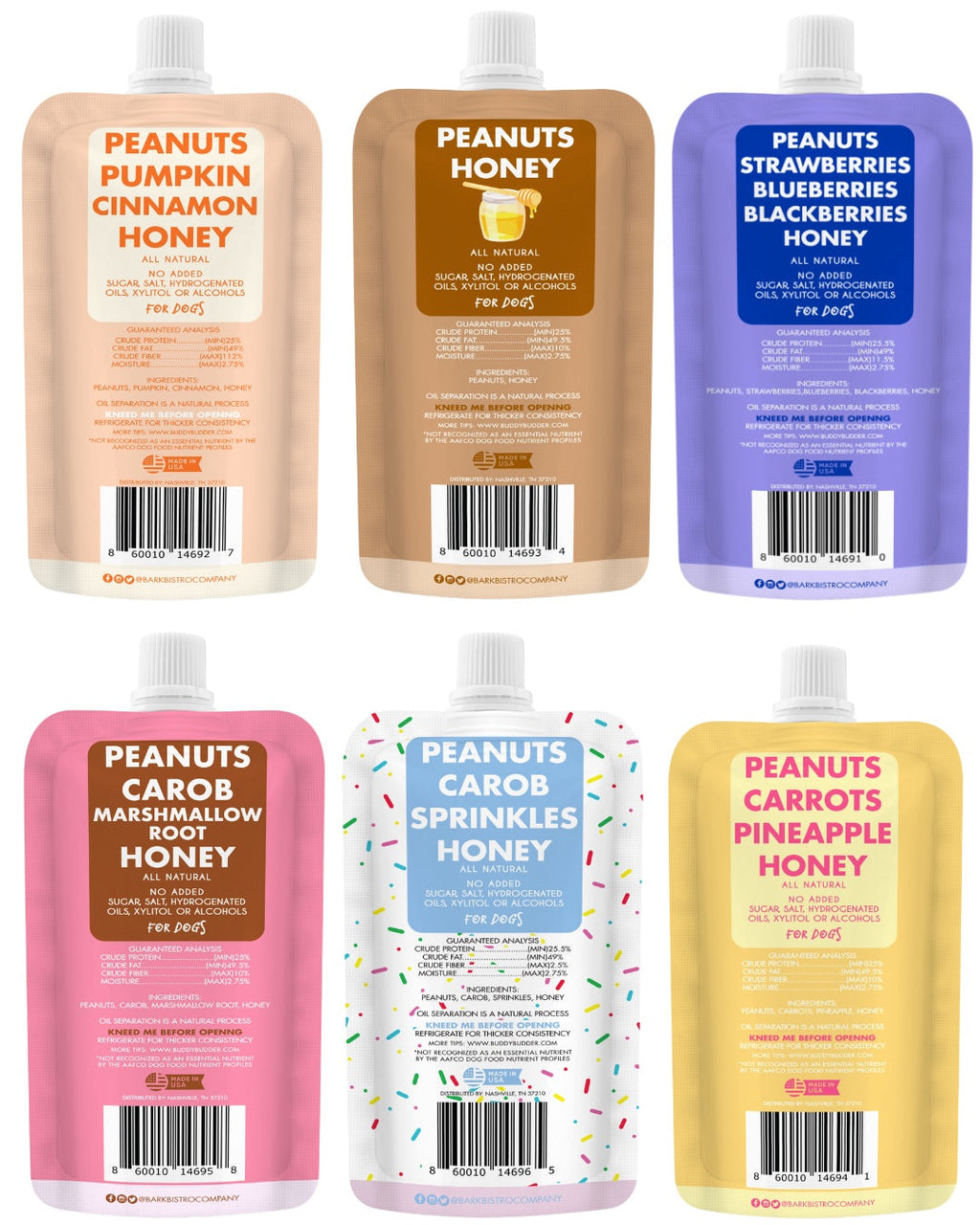 6 Pack BUDDY BUDDER (4oz Squeeze Packs) - 100% all natural dog peanut butter, Made in USA