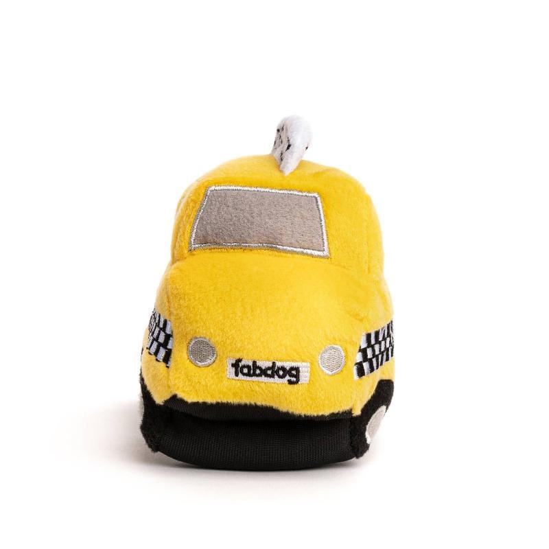 Back view plush taxi dog toy with NYC TAXI tag and gray window