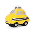 Plush taxi dog toy in yellow with NYC TAXI sign and checkered front