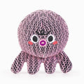 Purple octopus ball dog toy with stitched face and tentacles