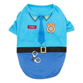Blue dog costume T-shirt with police badge, chief patch, tie and belt graphic