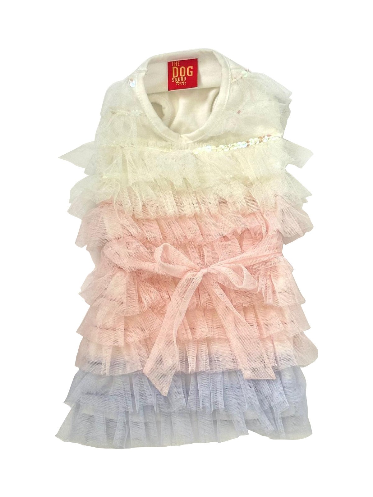 Pastel ombre layered tulle tutu dress with ruffled sleeves and bow waist