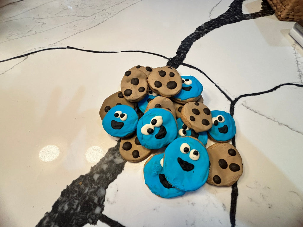 Organic Peanut Butter Cookie Monster 🐾🍪💙 Fursace Luxury Dog Plush Toy - Red Squeaky | Cookies Wagging Friends Boutique Cookies Wagging Friends Boutique