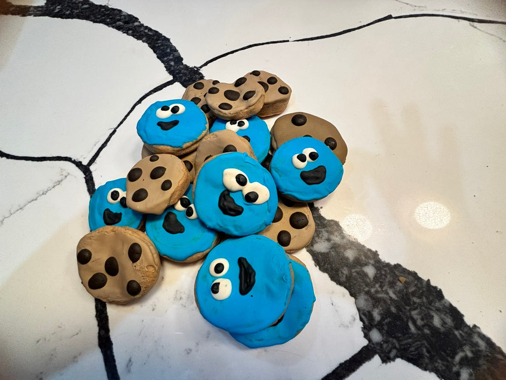 Organic Peanut Butter Cookie Monster 🐾🍪💙 Fursace Luxury Dog Plush Toy - Red Squeaky | Cookies Wagging Friends Boutique Cookies Wagging Friends Boutique