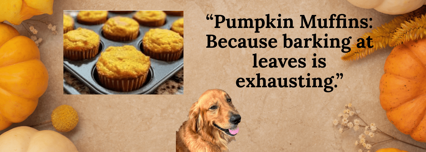 Pumpkin muffins with a dog mascot, orange and golden muffin bites