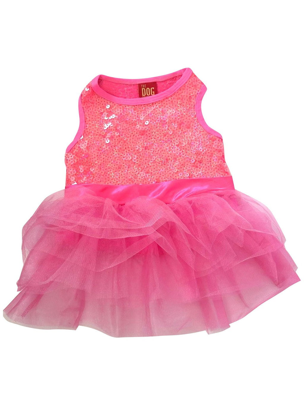Palm Beach neon coral sequin tutu with sleeveless mesh top and layered tulle skirt