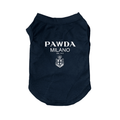 Dark pet t-shirt with Pawda Milano logo on front