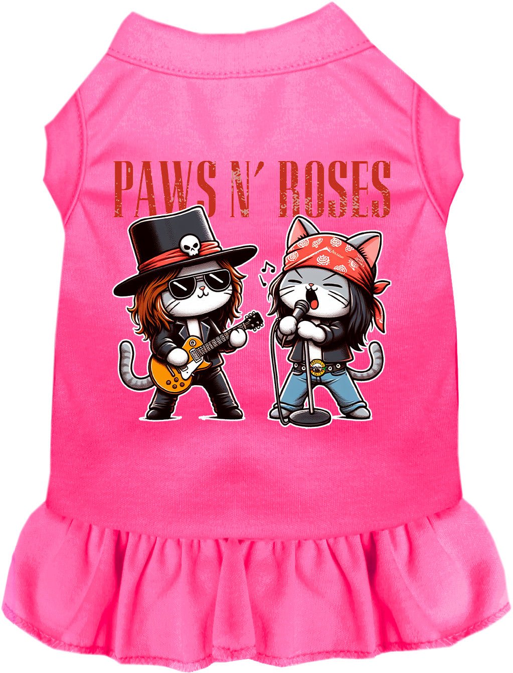 Light pink pet dress with sleeveless cut, skull-art graphic print, and ruffled skirt