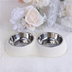 Pearl dining dog bowl set with two stainless steel bowls