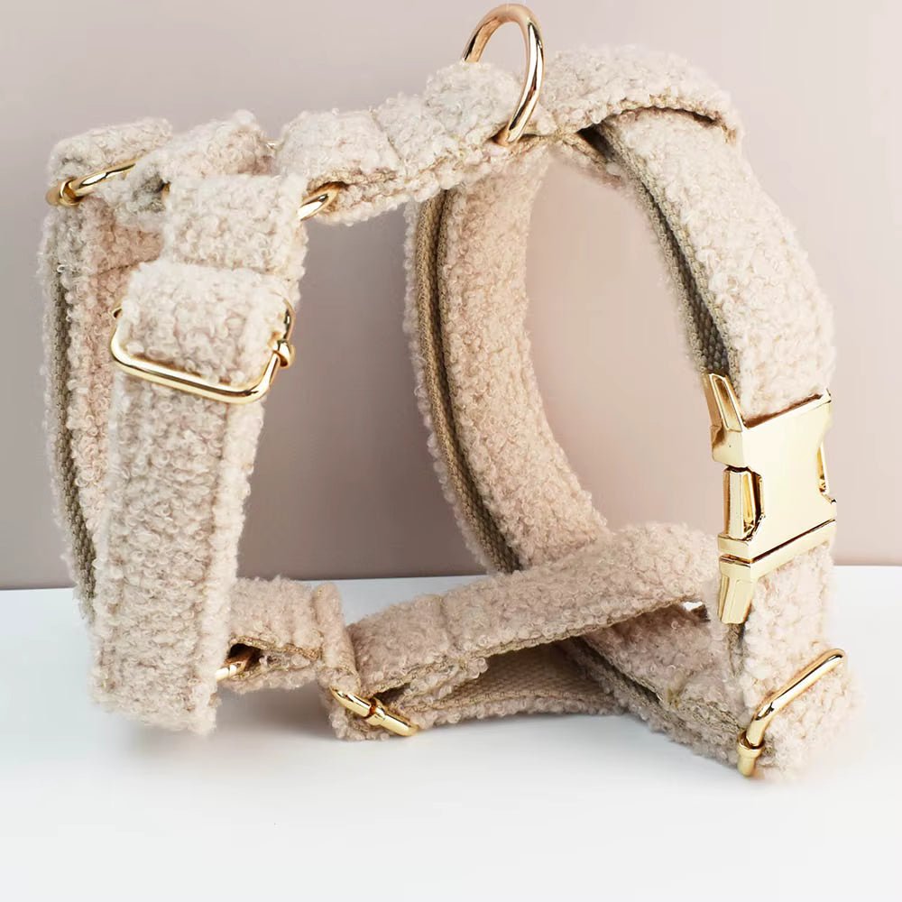 Personalized Beige Teddy Classic Set Fursace Luxury Dog Plush Toy - Harness Red Squeaky | Cookies Wagging Friends Boutique Cookies Wagging Friends Boutique