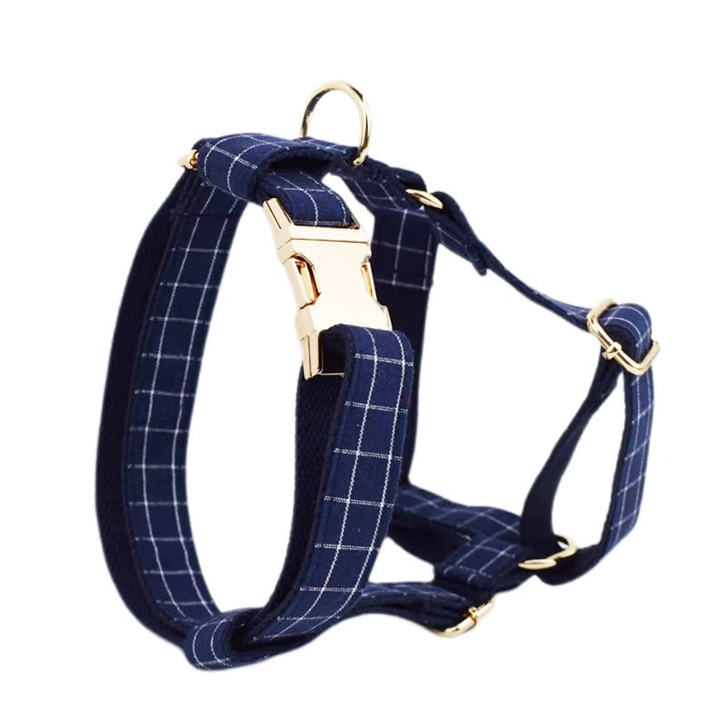 Personalized Plaid Dark Blue Classic Set Fursace Luxury Dog Plush Toy - Harness Red Squeaky | Cookies Wagging Friends Boutique Cookies Wagging Friends Boutique