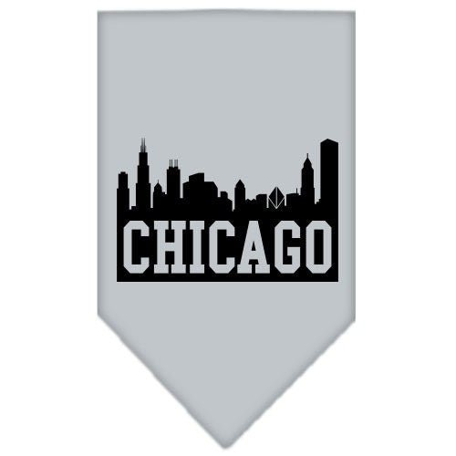 Light gray pet and dog bandana with Chicago skyline screen print
