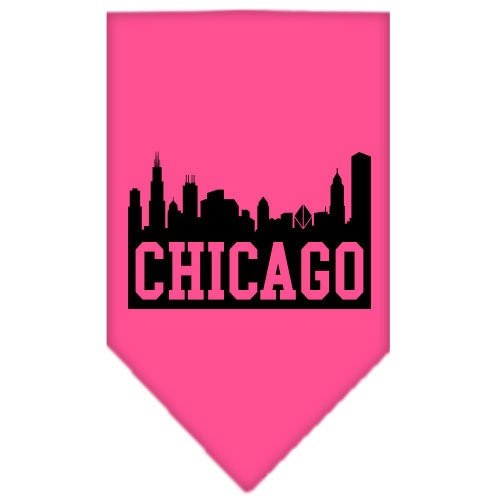 Bright pink pet and dog bandana with Chicago skyline screen print