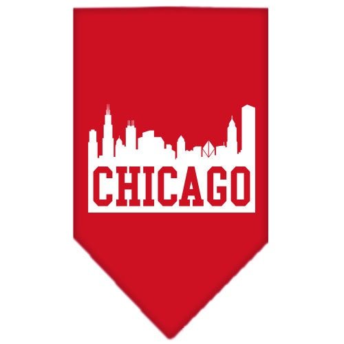Red pet and dog bandana with Chicago skyline screen print