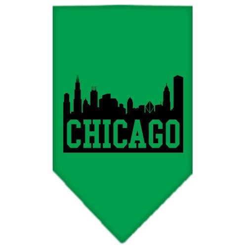 Green pet and dog bandana with Chicago skyline screen print
